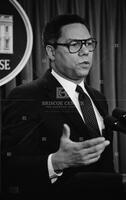 Photograph of Colin Powell during a press briefing, 1988