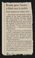 Newspaper clipping of reader's opinion sent to Congressman Jack Brooks regarding disappointment in Brooks's performance, undated