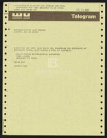 Telegram message rom constituent Thomas to Congressman Jack Brooks, July 21, 1987