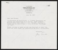 Letter from constituent Penick to Congressman Jack Brooks, July 20, 1987