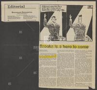 Newspaper clipping from the Beaumont Enterprise entitled ¥Brooks is a hero to some¥ by Warren Hinckle, July 20, 1987