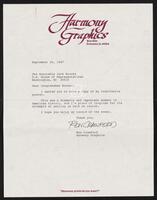 Letter from artist Crawford to Congressman Jack Brooks regarding the poster he sent, September 30, 1987