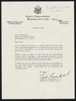 Letter from House Representative William S. Broomfield to Congressman Jack Brooks, August 7, 1987