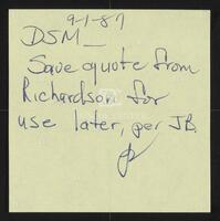 Office note to save quote from The Washington Post, September 1, 1987
