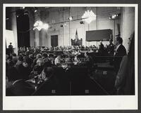 Angled photograph of the front of the courtroom during the Iran-Contra trials, 1987