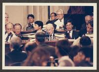 Color photograph of Jack Brooks during the Iran-Contra trials, looking at the camera, July 14, 1987