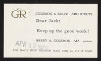 Correspondence between Congressman Jack Brooks and Harry A. Goleman with eclosed newsletter published by the American Institute of Architects.