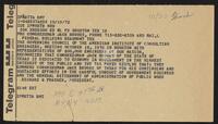 Telegram from Richard Q. Praeger to Congressman Jack Brooks, October 10, 1072