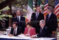 Carlos Salinas, George H. Bush, Brian Mulroney with aides