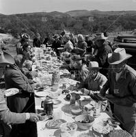 Cemetery cleaning party, Smithwick, Texas, 1954