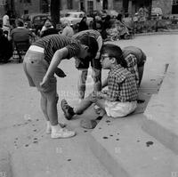 Children playing on steps, Florence, 1960