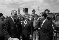 LBJ and Yarborough (Humphrey is behind LBJ) during Humphrey/Johnson presidential campaign, Austin, 1964
