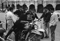 Group of men with motor bikes, Trento, Italy, 1960