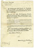 Coahuila and Texas (Mexican state). Congreso Constitucional. Decree No. 65. (25 September 1828).