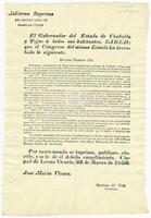 Coahuila and Texas (Mexican state). Congreso Constitucional. Decree No. 124. (23 March 1830).