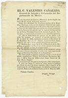 Mexico (republic). Laws. (May 20, 1836) Variant of original mentioned in S879N, announcing Santa Anna's capture.