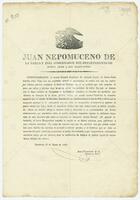 Juan Nepomuceno de la Garza y Evia Gobernador del Departamento de Nuevo León a Sus Habitantes.