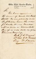 [Letter confirming the assignment of quarters to John L. Haynes and others]