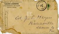 [Envelope for a letter from Chandler, Carleton & Robertson to John L. Haynes regarding October trials]