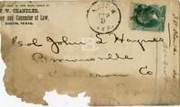 [Envelope for a letter from F.W. Chandler to John L. Haynes regarding the Porcion grant]