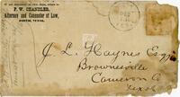 [Envelope from a letter to John L. Haynes from F.W. Chandler regarding the Barnes contract]