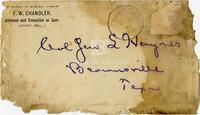[Envelope for a letter from F.W. Chandler to John L. Haynes regarding the return of personal effects]