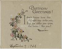 [Birthday card from Mamie Haynes to John R. Haynes]